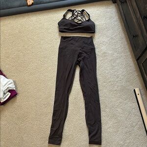 Lululemon Espresso matching set - Align pants and free to be wild bra